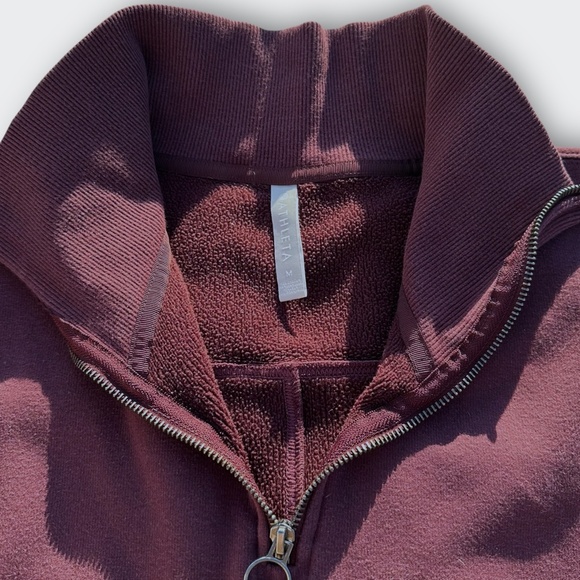 ATHLETA Cozy Karma Sweatshirt 1/4 Zip Funnel Neck Boxy Antique Burgundy Purple M - Picture 7 of 9